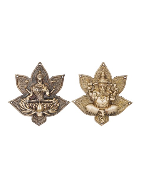 

Exotic India Gold-Toned Pack of 2 Star Lakshmi and Ganesha Wall Hangings