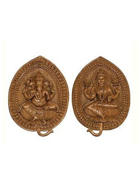 

Exotic India Brown Wood Lakshmi Ganesha On Leaf Wall Hanging