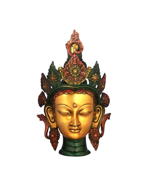 

Exotic India Gold-Toned & Brown Brass Mask Of Tara Tibetan Buddhist Wall-Hanging Decor