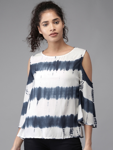 

Moda Rapido Women White & Navy Dyed A-Line Top