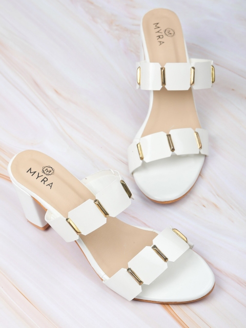 

Myra White & Gold-Toned Block Heels
