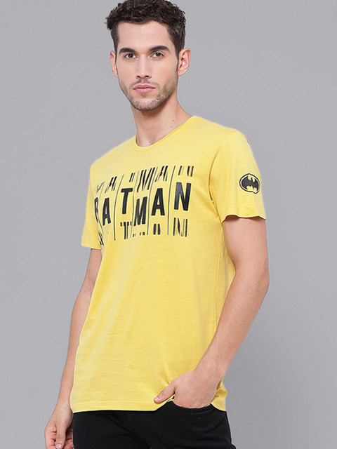 

Free Authority Men Yellow Typography Batman Printed Pure Cotton T-shirt