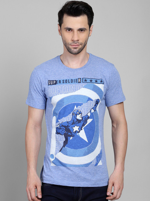 

Free Authority Men Blue Captain America Printed Cotton T-shirt