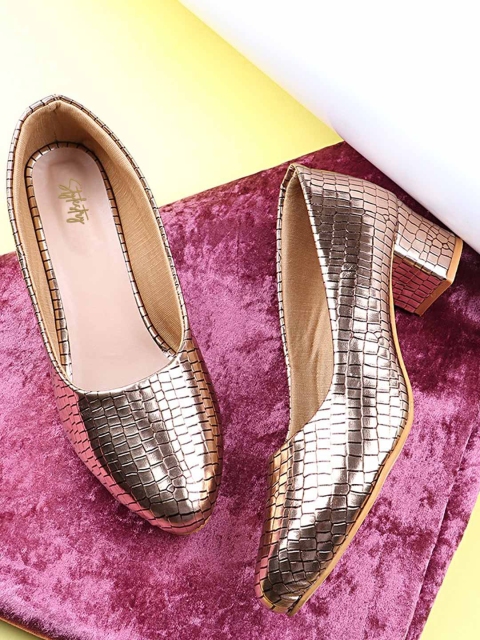 

Stylestry Copper-Toned Textured Party Block Pump Heels