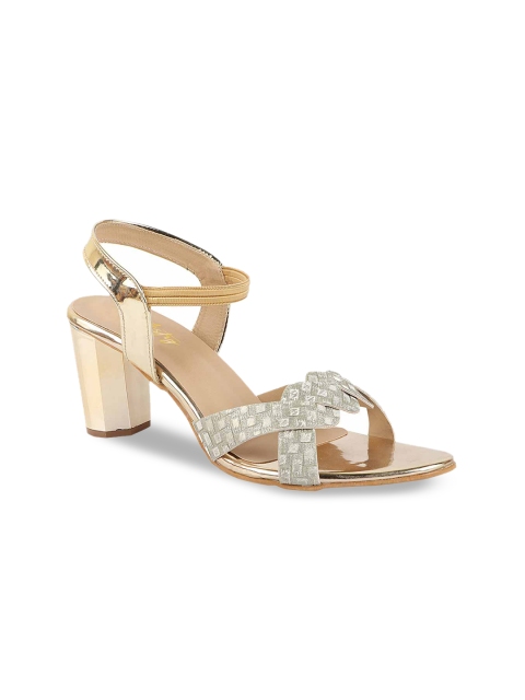 

Stylestry Gold-Toned Party Block Pumps with Bows