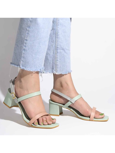 

Stylestry Green Colourblocked Block Mules