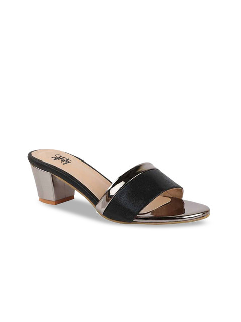 

Stylestry Black Colourblocked Party Block Mules