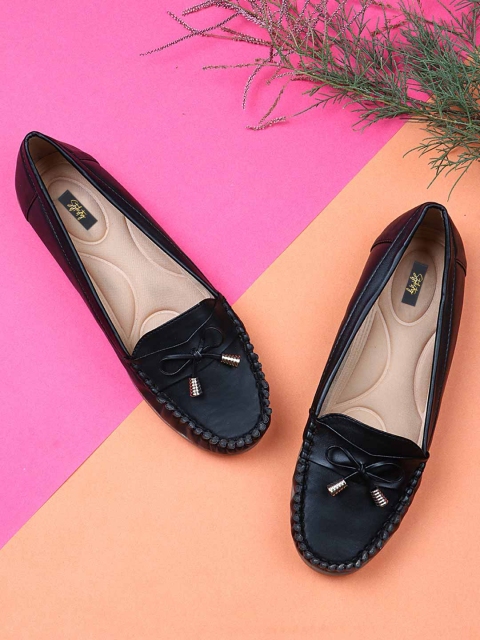 

Stylestry Women Black Striped Ballerinas with Bows Flats