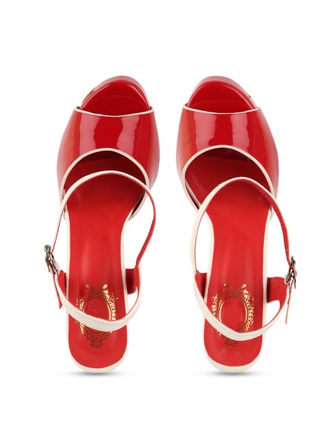 

Stylestry Red & White Party Block Peep Toes Heels
