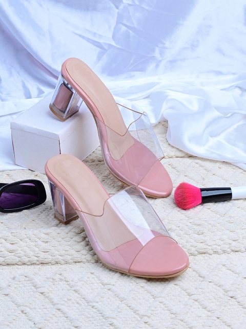 

Stylestry Pink & Transparent Block Sandals
