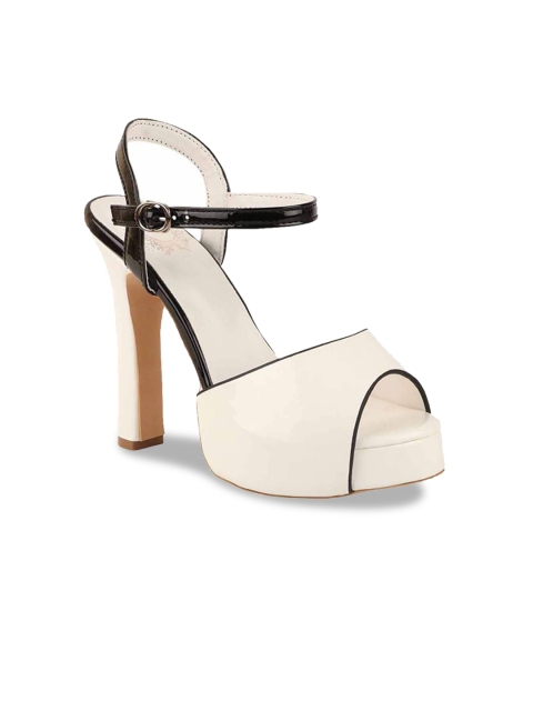 

Stylestry White Striped Platform Peep Toes with Buckle Heels