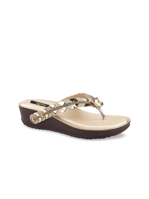 

Stylestry Women Gold-Toned Embellished Ethnic Wedge Heels