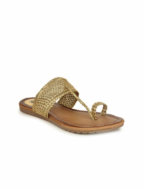 

Stylestry Women Gold-Toned Textured Ethnic One Toe Flats