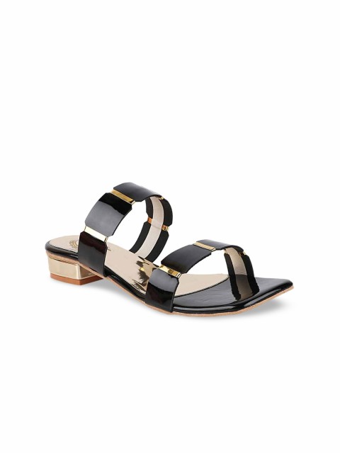 

Stylestry Women Black & Gold-Toned Color blocked Block Sandals