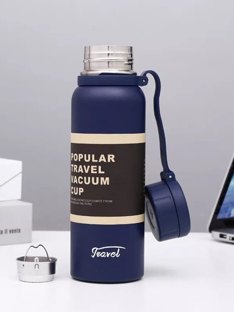 

HOUSE OF QUIRK Navy Blue Solid Double Wall Vacuum Insulated Thermos Flask