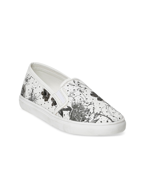 

Bruno Manetti Women White Floral Print Slip-On Sneakers