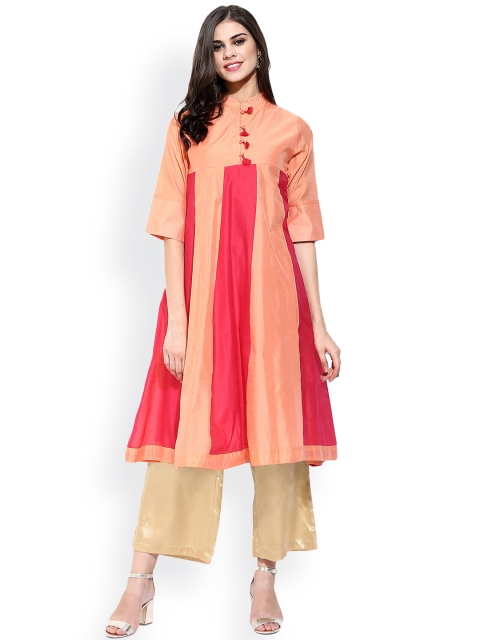 

SASSAFRAS Women Peach-Coloured & Pink Solid Anarkali Kurta
