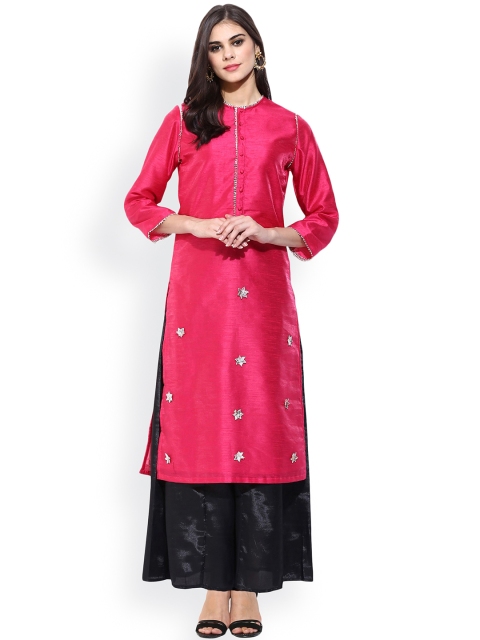 

SASSAFRAS Women Pink Woven Design Straight Kurta