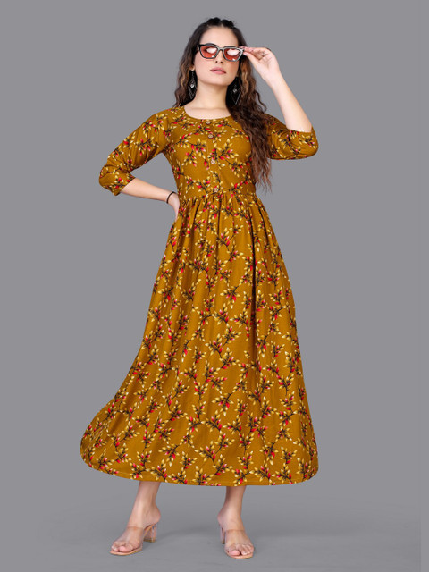 

Fashion FRICKS Mustard Yellow & Red Floral Maxi Dress