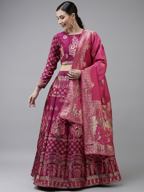 

Fabcartz Purple & Gold-Toned Semi-Stitched Lehenga & Unstitched Blouse With Dupatta