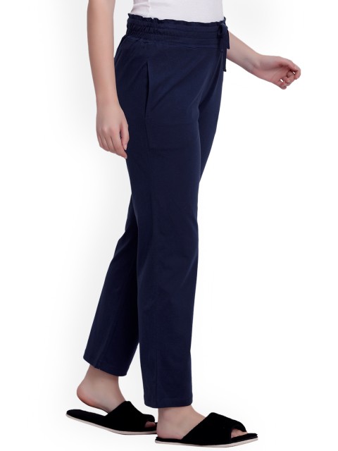 

MAYSIXTY Women Navy Blue Solid Cotton Track Pants
