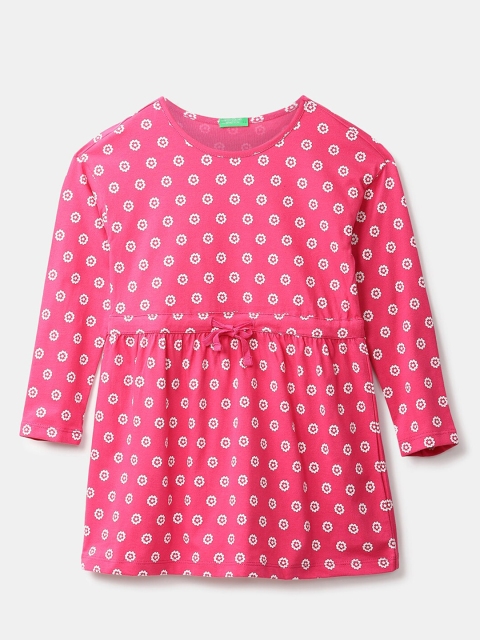 

United Colors of Benetton Girls Pink & White Floral Cotton Dress