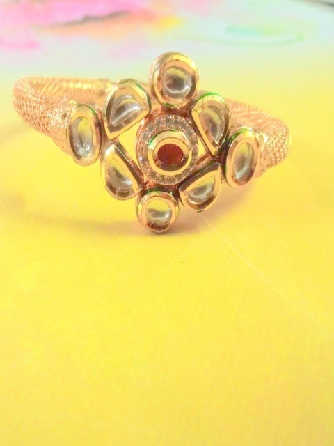 

Runjhun Gold-Plated Gold Toned Kundan Studded Traditional Bracelet Kada Bangle