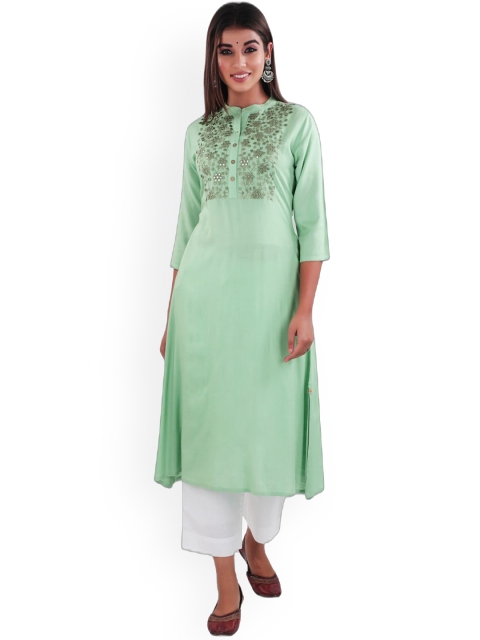 

SUTI Women Green Floral Embroidered Kurta