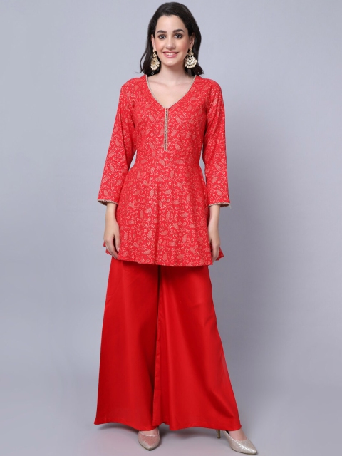 

anokherang Women Red Floral Printed Floral Kurta