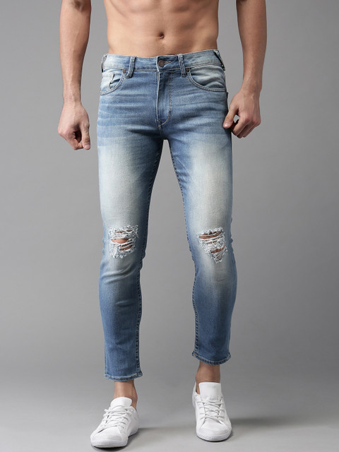 

Moda Rapido Men Blue Skinny Fit Mid-Rise Slash Knee Stretchable Cropped Jeans