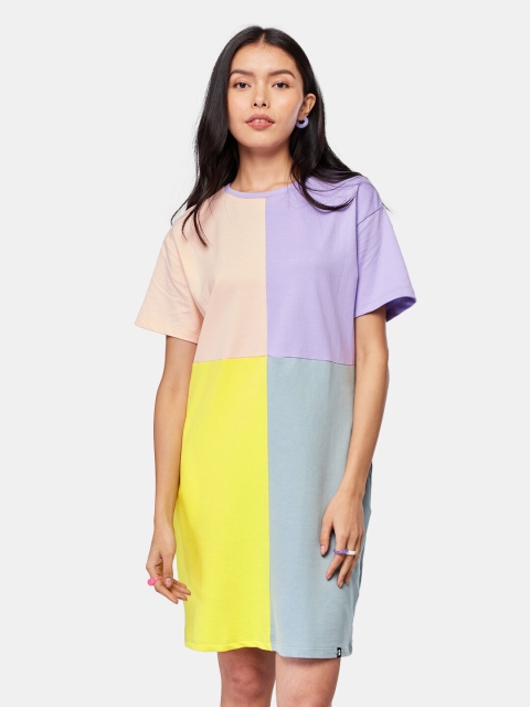 

The Souled Store Women Pink & Lavender Colourblocked Cotton A-Line Dress