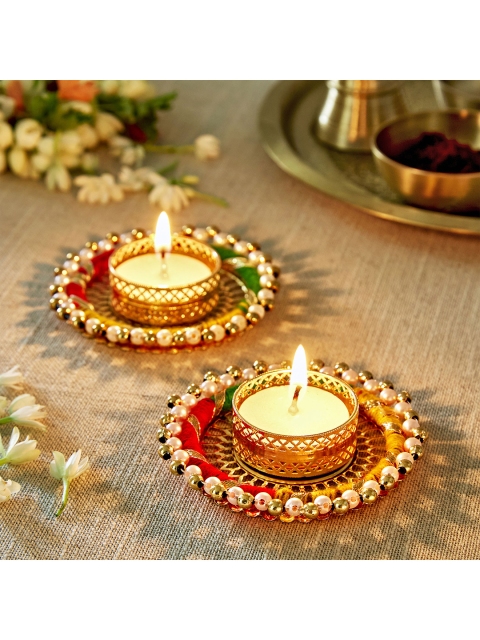 

Home Centre Pack of 2 Multicoloured Pearl Embellished Round Candle Holders, Multi