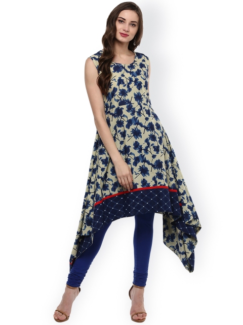 

Fashion String Women Beige & Blue Printed Anarkali Asymmetric Kurta