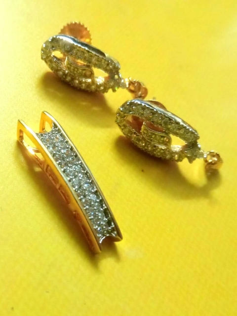 

Runjhun Gold-Plated & Silver-Toned CZ-Studded Pendant Set
