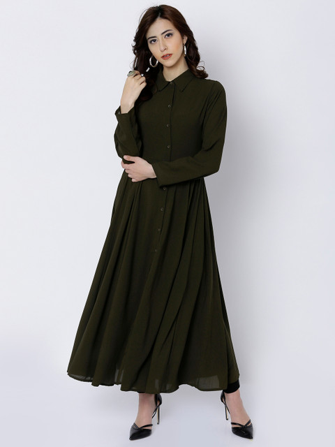 

Vishudh Women Olive Green Solid Anarkali Kurta