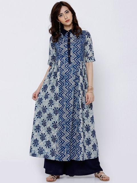 

Vishudh Women Blue & Beige Printed A-Line Kurta