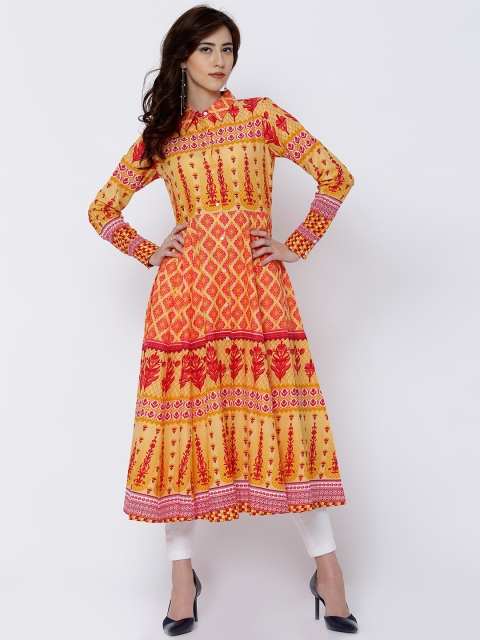 

Vishudh Women Yellow & Red Printed Anarkali Kurta