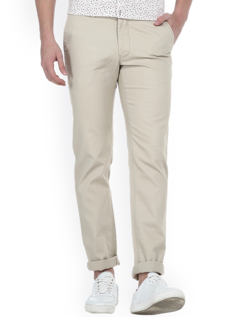 

Basics Men Beige Slim Fit Self Design Regular Trousers