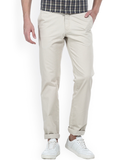 

Basics Men Beige Slim Fit Self Design Regular Trousers
