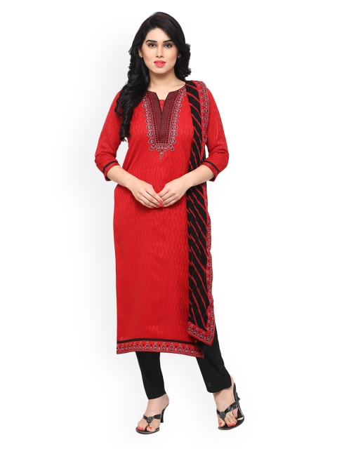 

Kvsfab Red & Black Cotton Blend Unstitched Dress Material
