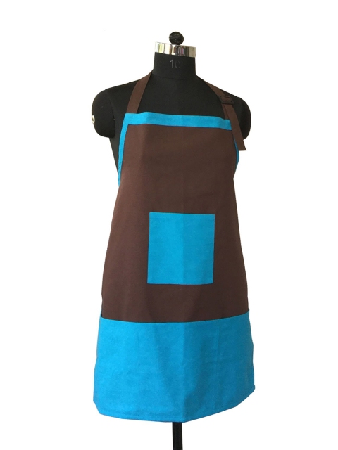 Lushomes Blue & Brown Colourblocked Cotton Kitchen Apron