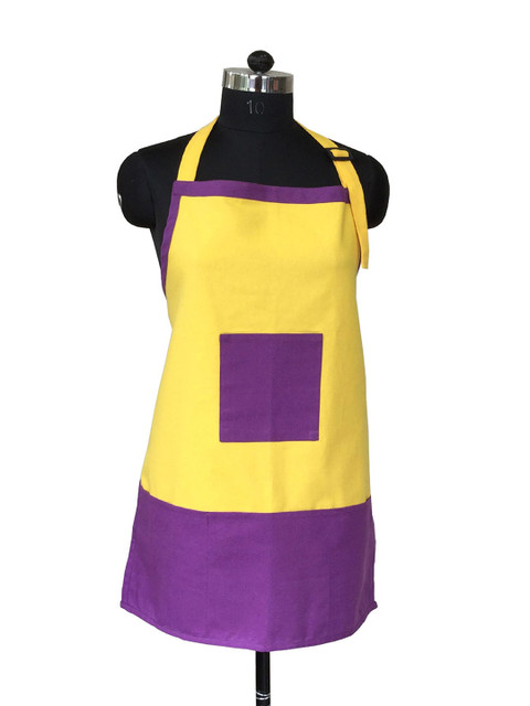 

Lushomes Yellow & Purple Colourblocked Cotton Kitchen Apron