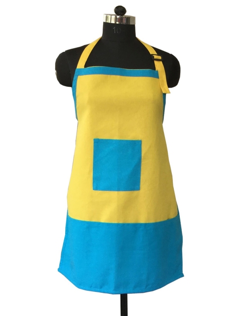 

Lushomes Unisex Blue & Yellow Colourblocked Cotton Kitchen Apron
