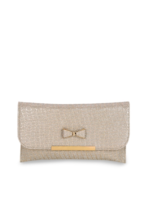 

Leather World Women Beige & Gold-Toned Embellished Purse Clutch