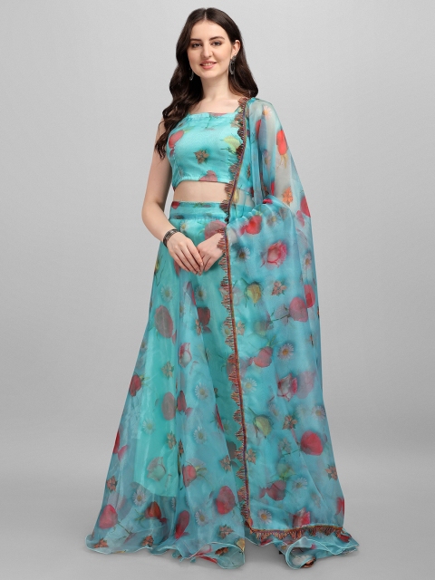 

Fashionuma Blue & Pink Printed Semi-Stitched Lehenga & Unstitched Blouse With Dupatta
