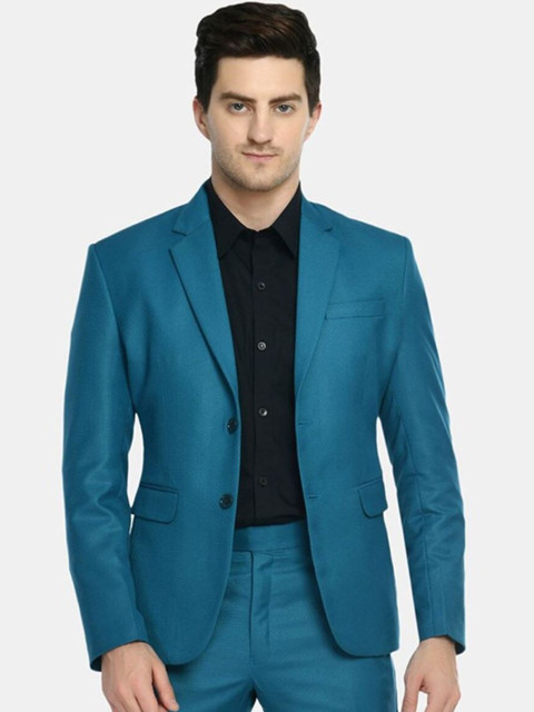 

TrulyFeb Men Teal Solid Slim-Fit Single Breasted Party Blazer