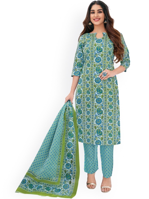 

SALWAR STUDIO Women Green Printed Pure Cotton Kurta with Trousers & With Dupatta