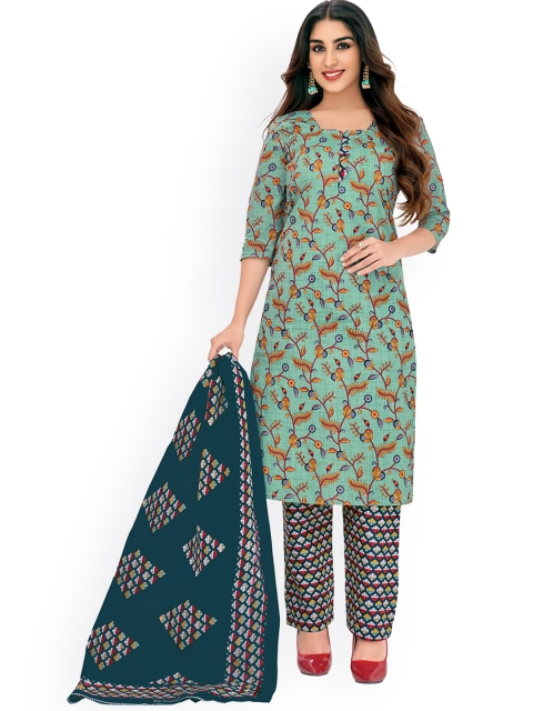 

SALWAR STUDIO Women Green Floral Printed Pure Cotton Kurta with Trousers