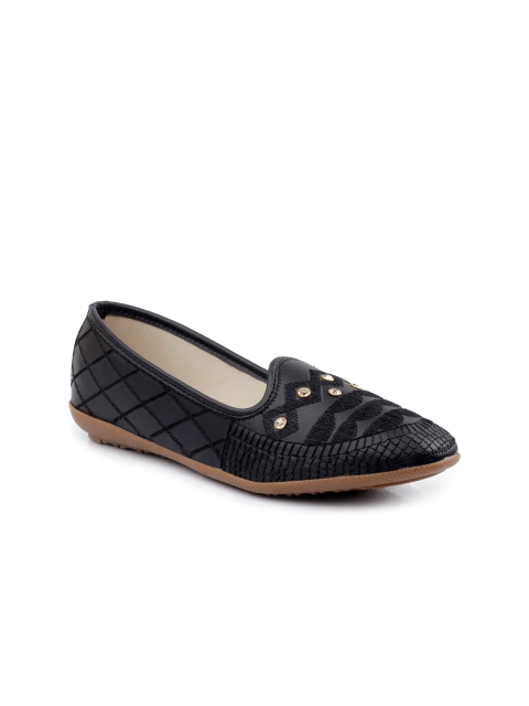 

Shozie Women Black Embellished Ballerinas with Laser Cuts Flats