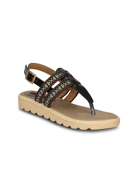 

Get Glamr Women Black Woven Design T-Strap Flats